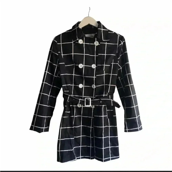 [XL/USM]MaxMara Double Breasted Black/White Cotton Mid-Length Belted Trench Coat - Picture 1 of 6